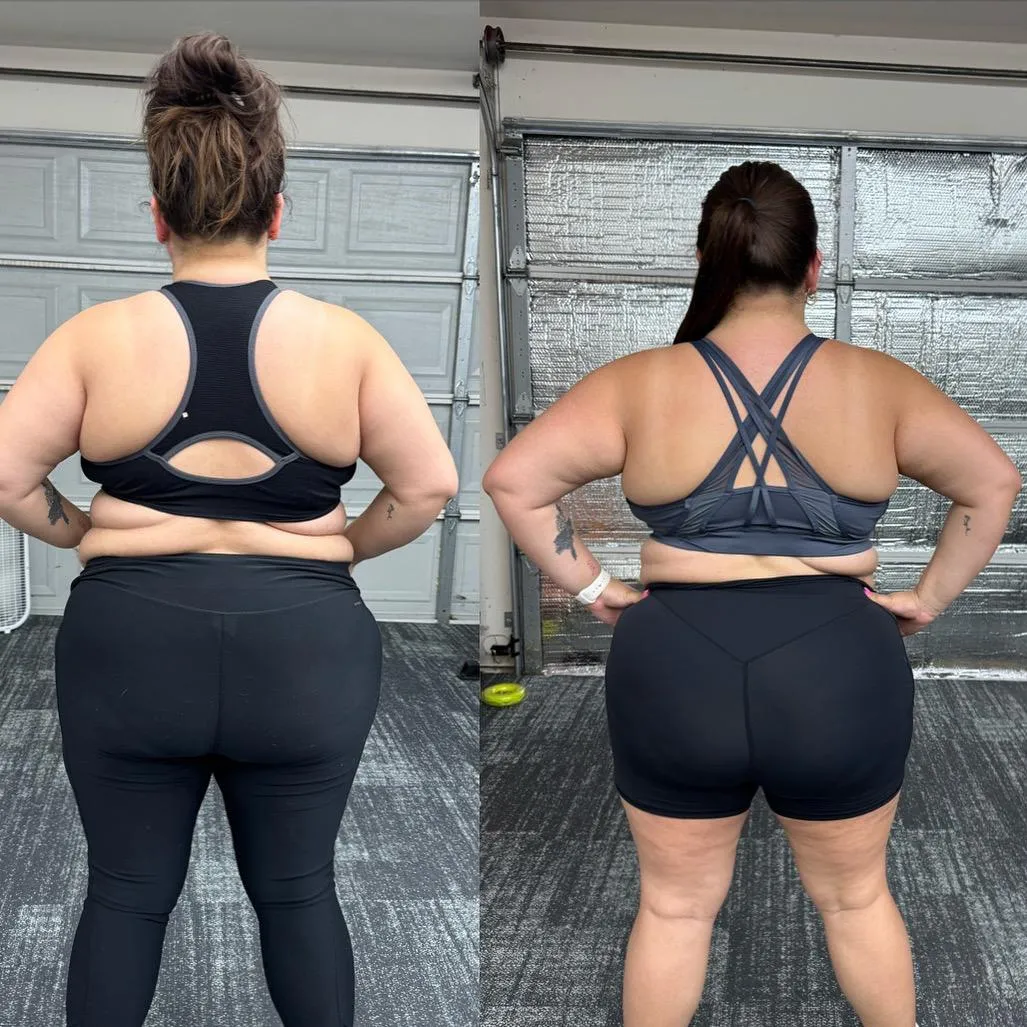 Before and after progress photo of an Eleva Fitness client