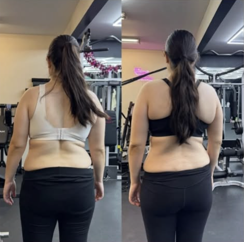 Before and after progress photo of an Eleva Fitness client