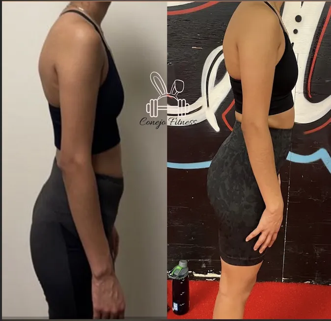 Before and after progress photo of an Eleva Fitness client