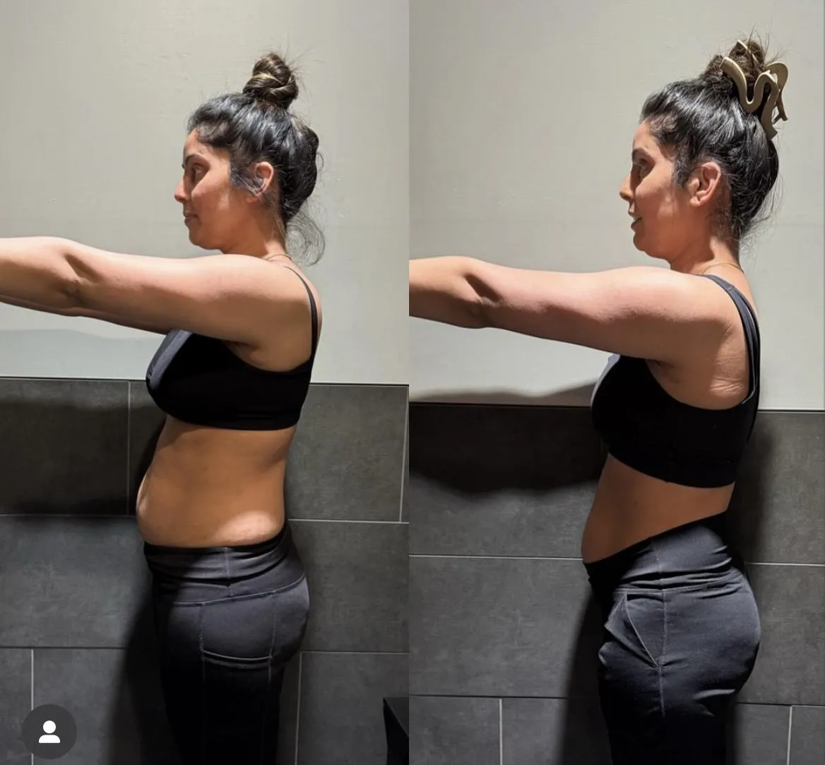 Before and after progress photo of an Eleva Fitness client